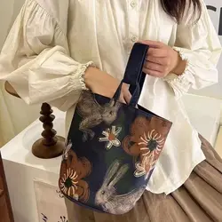 Kreskówka królik wydruku torebka wiadro moda duża pojemność Canva torebka Tote Bag torba walec