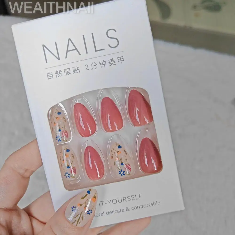 24 mittelgroße, mandelförmige, schlichte, feste künstliche Nägel im französischen Stil, einschließlich 1-Kleber- und 1-Gelee-Kleber-Set