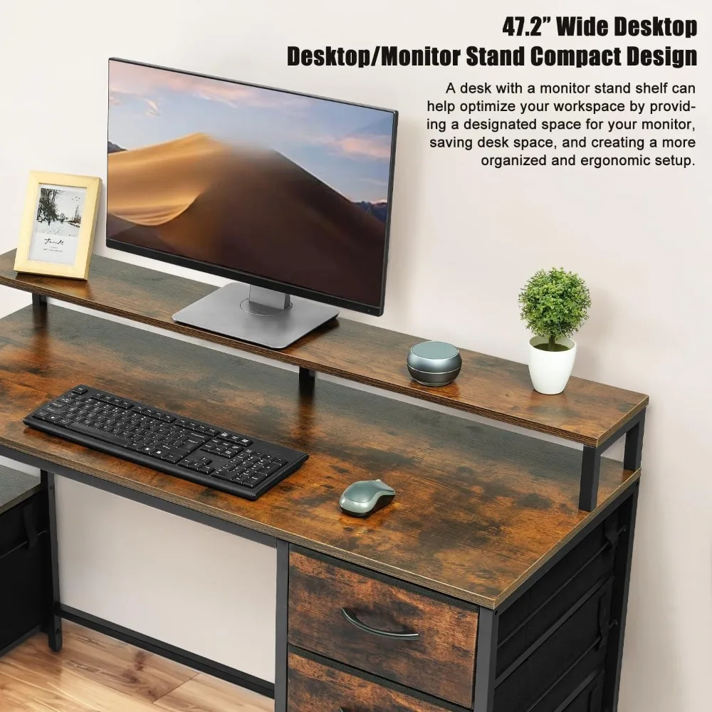 Office Desks ,with Storage Shelf/Cloth File Drawer for Letter Size/Monitor Stand Study Table for Home, Office Desks