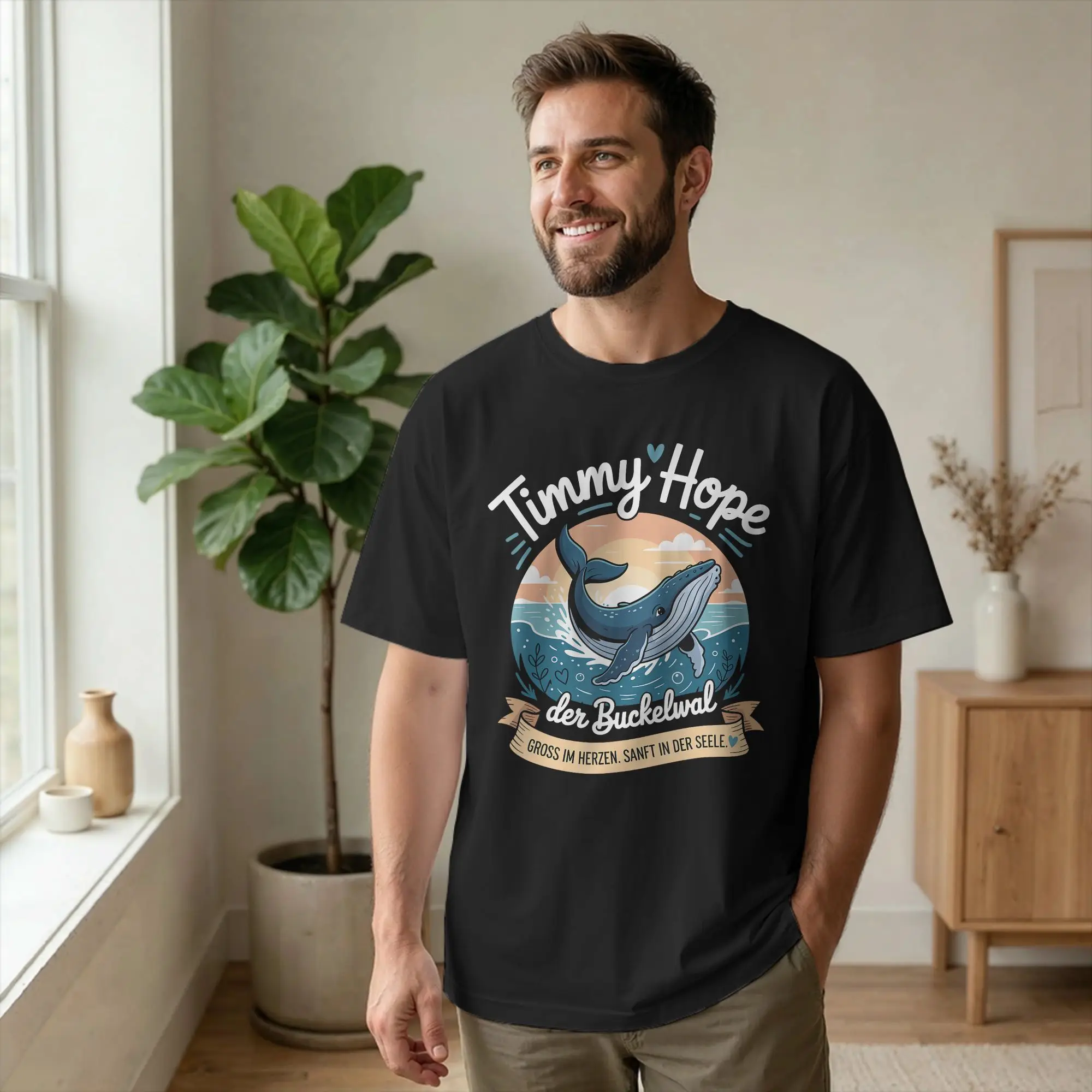 Timmy Hope Buckelwal-Sonnenuntergang-T-Shirt für Herren, Ozean-Meer-T-Shirt aus 100 % Baumwolle, Rundhals-Kurzarm-T-Shirt, Neu eingetroffen