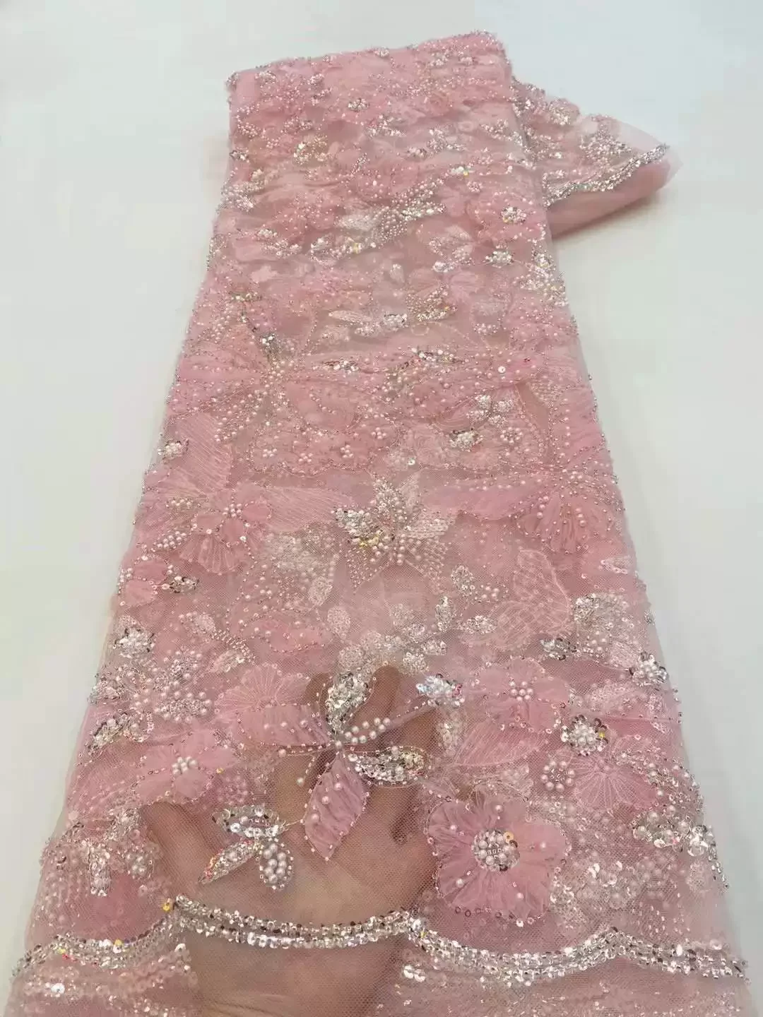 5yard Sequin butterfly embroidery lace fabric,wedding dress evening dress Cheongsam clothing designer fabric for sewing