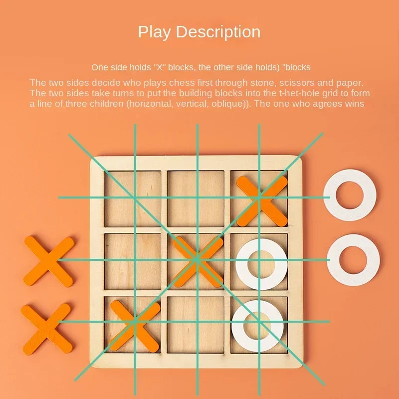 XO in legno tic-tac-toe Toys formazione di pensiero logico educativo per bambini doppi giochi da tavolo interattivi all'ingrosso