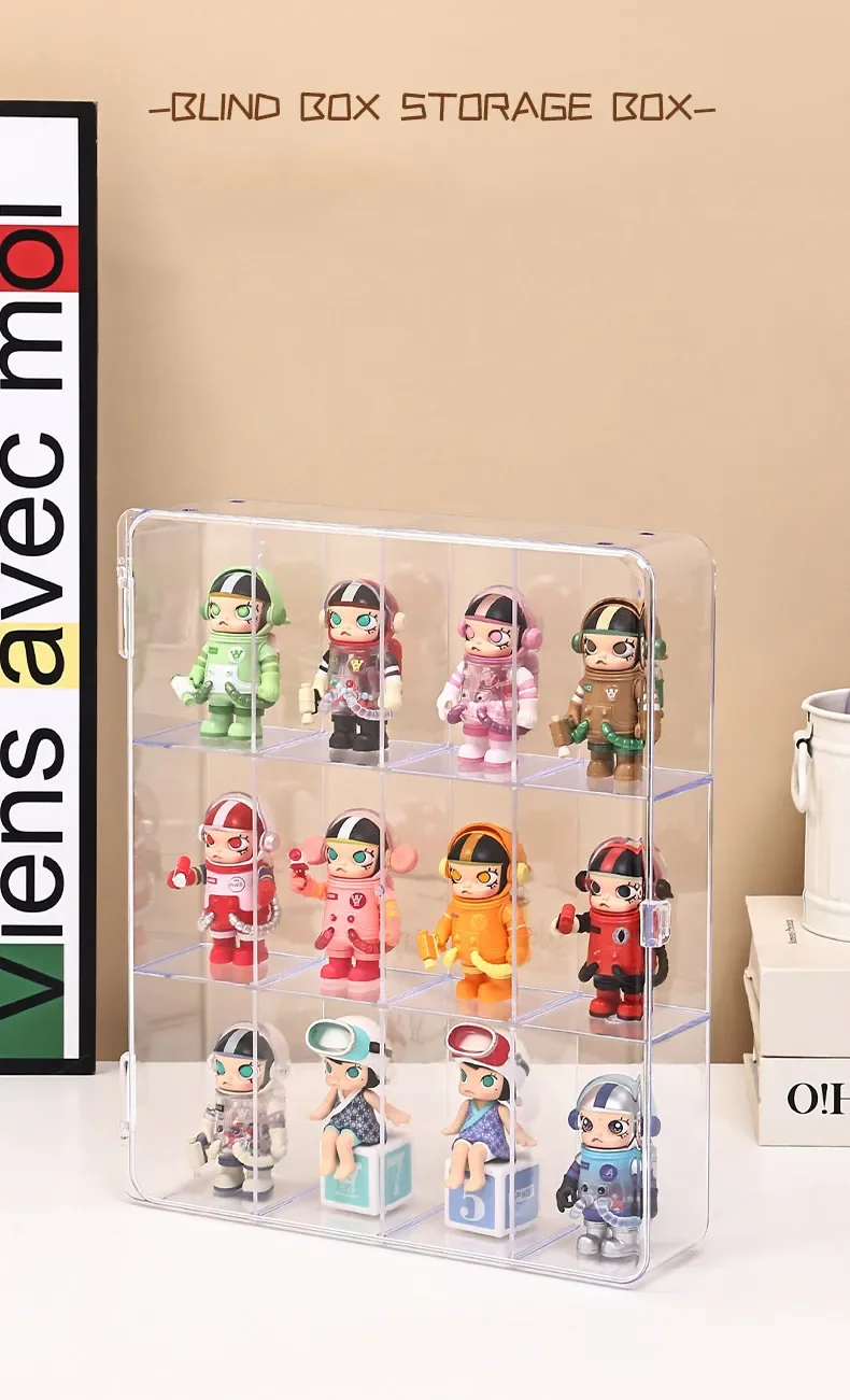 12 Grids Wall Mounted Plush Dolls Storage Box for Labubu Blind Box Storage Display Stand Transparent Display Cabinet for Labubu