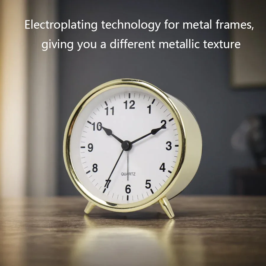 1pc 3.8-inch Light Luxury Metal Quartz Alarm Clock, Electroplated Metal Shell, Retro Decorative Luminous Desk Clock, No Battery