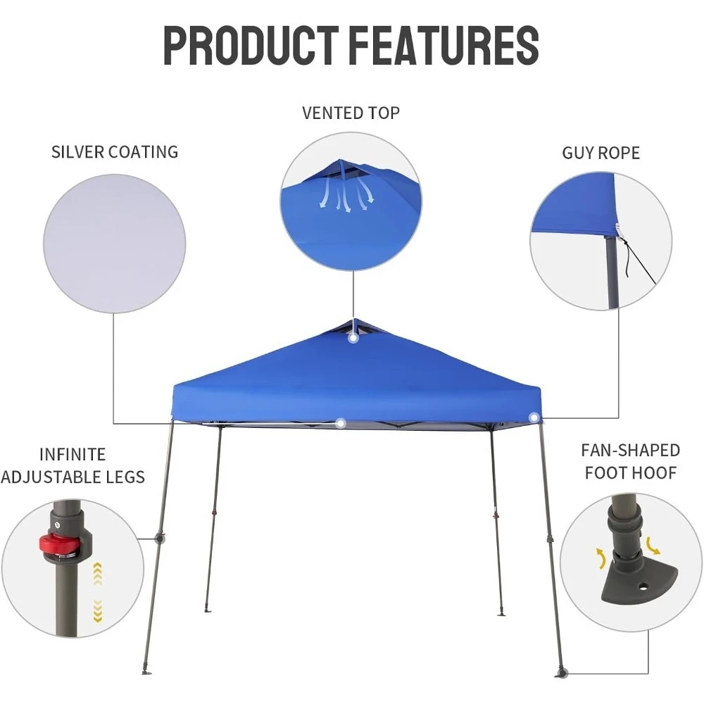 مظلة منبثقة - خيمة شاطئ قاعدة مقاس 11 × 11 مع إعداد دفع واحد - خيمة منبثقة للمناسبات والحفلات والتخييم - شرفة مع حقيبة بعجلات