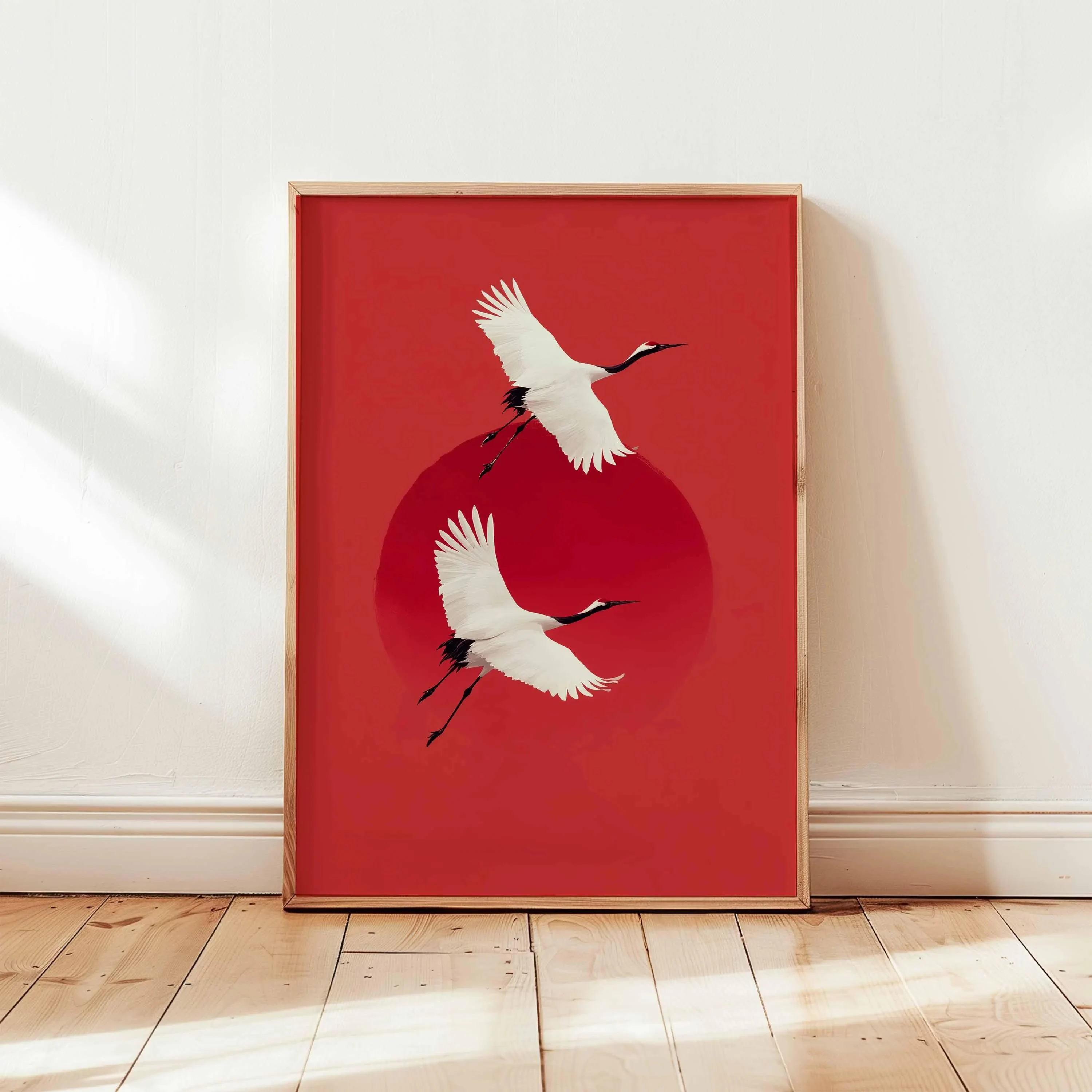 Cranes Flying Poster, Japanese Art Print, Traditional Ink Painting, Elegant Bird Art, Nature Wall Decor Oriental Landscape Decor