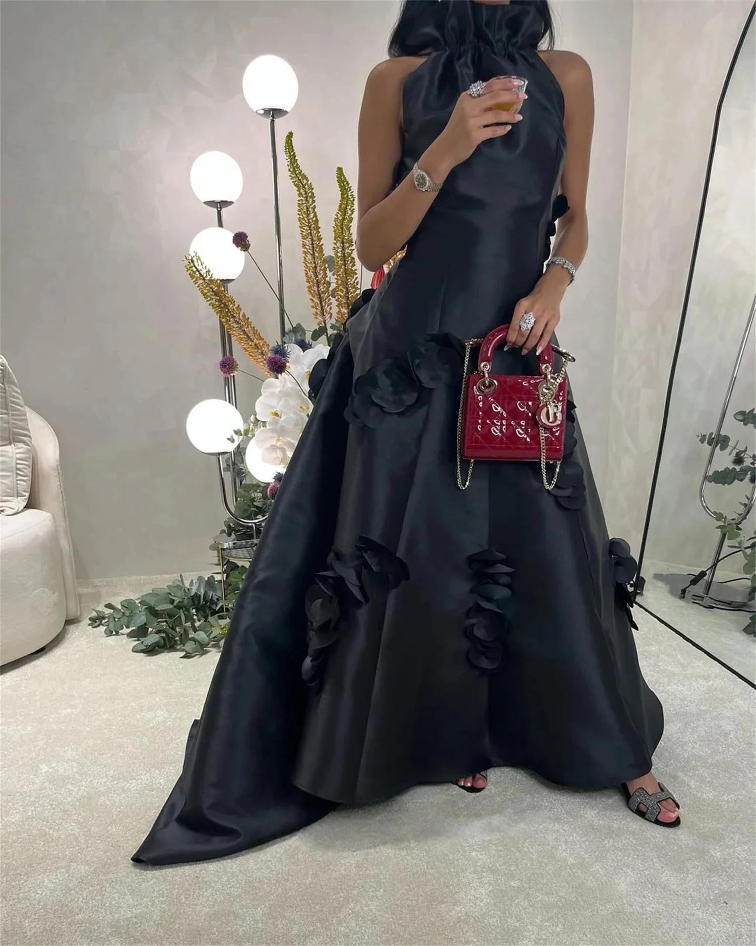 

Черное длинное платье с цветочным принтом на заказ Вечерние платья Pastrol Унисекс Джерси Ретро Дубай Саудовская Аравия Израиль Пром по индивидуальному заказу