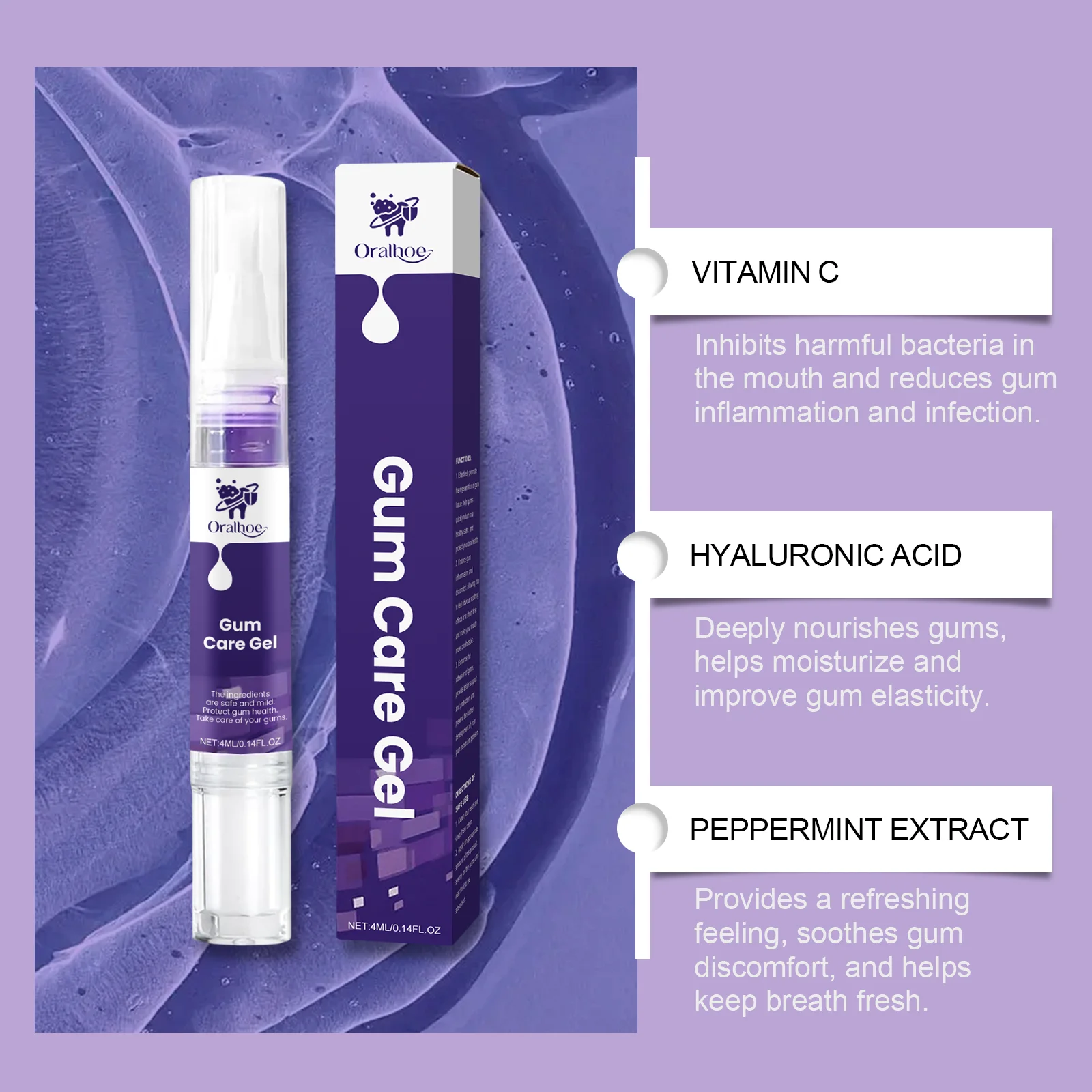 Gel para el Cuidado de las Encías Morado, Rutina Diaria de Higiene Bucal, Calmante para Encías Sensibles, Fórmula Natural a Base de Plantas, Portátil, Refrescante, en Formato de Bolígrafo