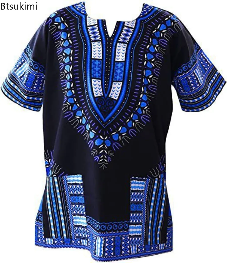 New 2024 Men\'s Summer Casual Short Sleeve Tops Shirt Fashion Design African Traditional Print Cotton Dashiki Shirt for Male 6XL