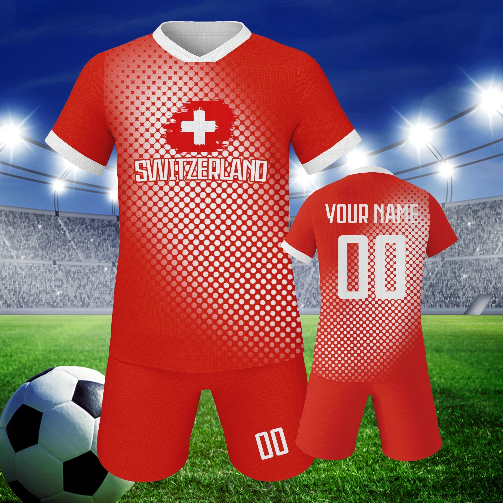 

Custom Switzerland Football Jersey Kit for Kids Personalized Name Number Youth Breathable Soccer Uniform Boys Girls Fans Gift