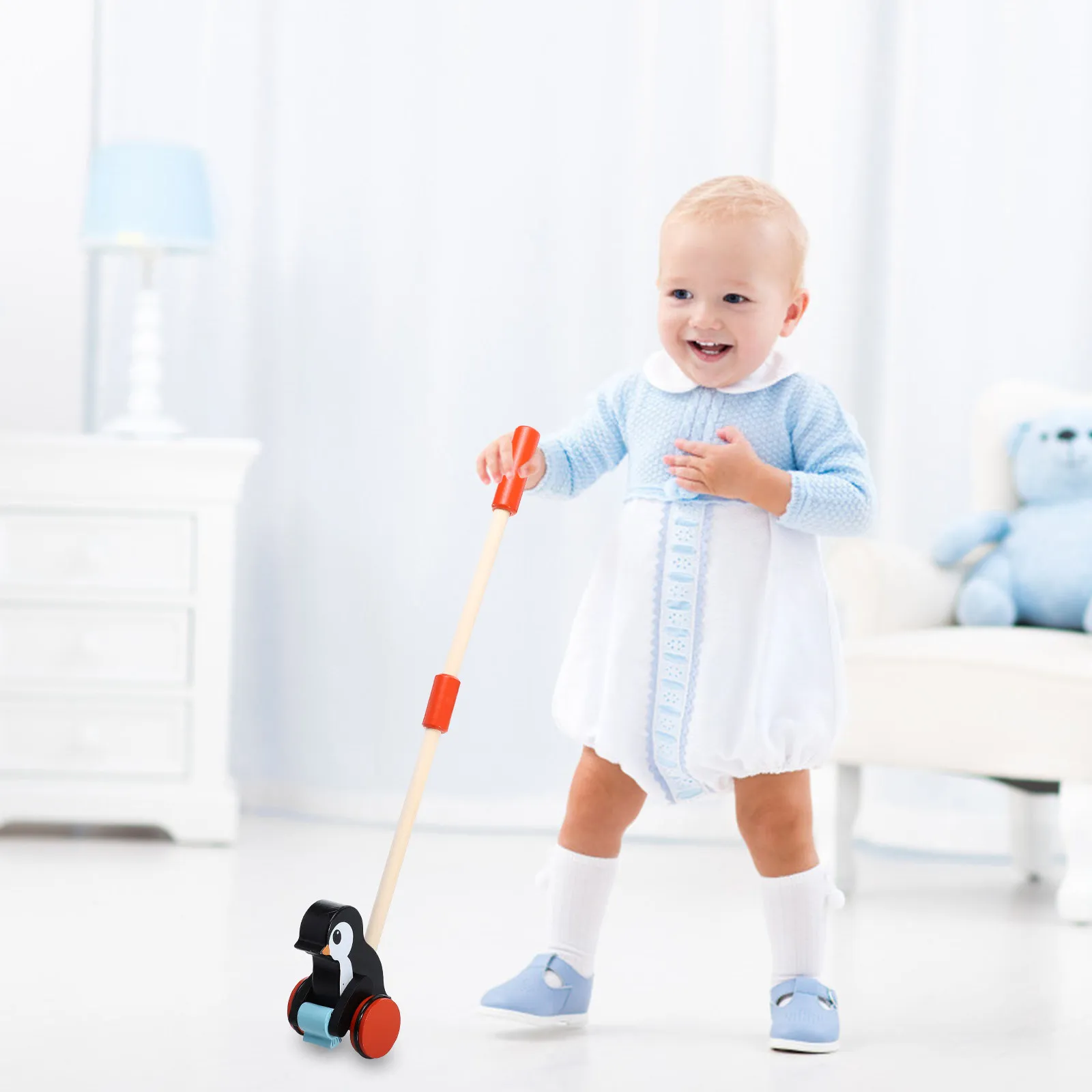 

Kids Cartoon Push and Pull Learning Walker Baby Walking Plaything Cart Toddler Learning Walker Toy Car