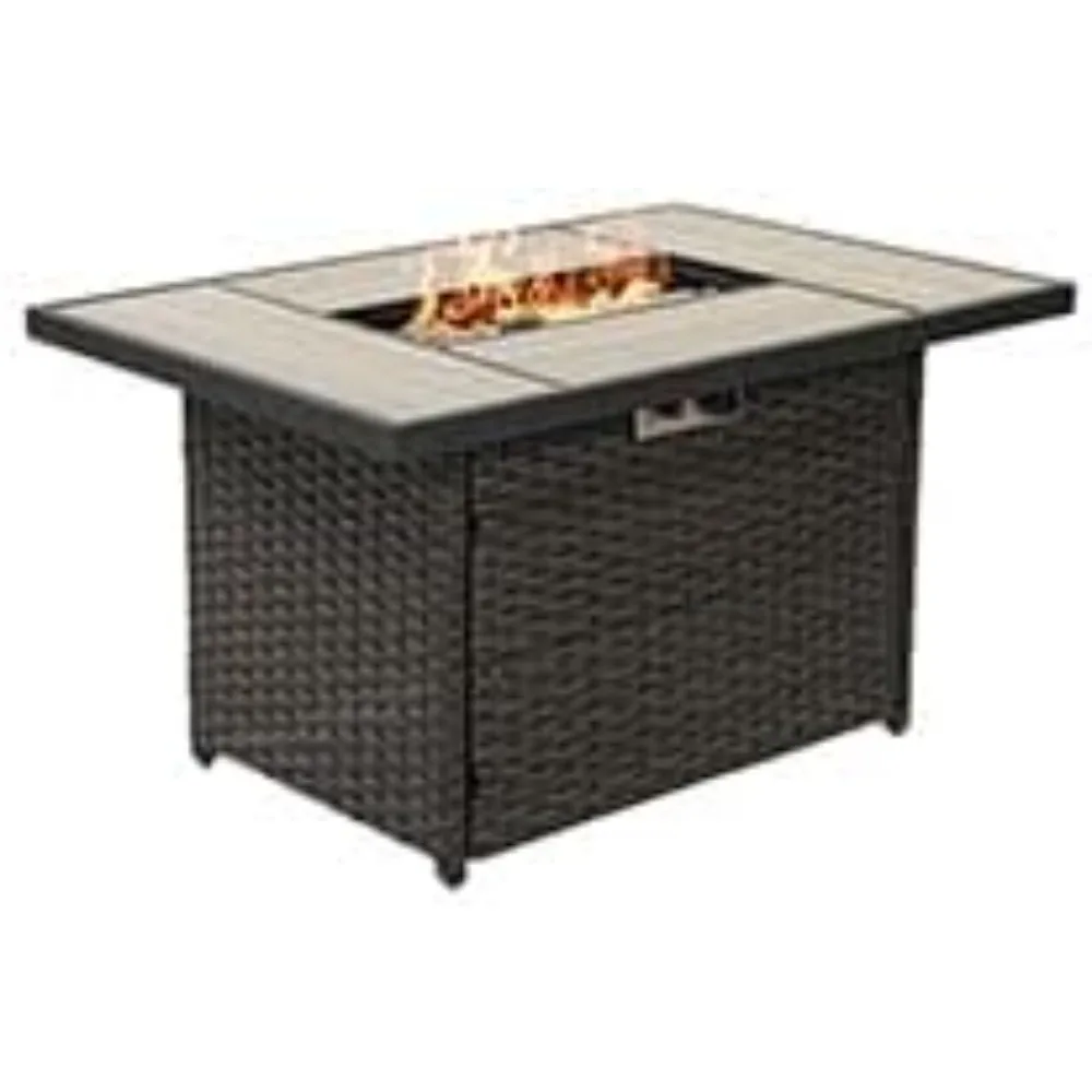 グランドパティオ アウトドア プロパンファイヤーピットテーブル カバー/蓋付き パティオ用、43インチ 60,000BTU、ウィッカー/長方形