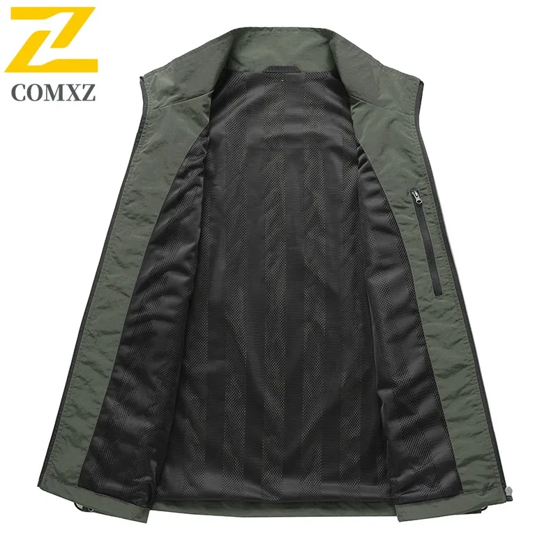 COMXZ 2024 New Vest Men Summer New Outdoor Casual Sport Quick Dry Vest Fishing Suit Workwear Breathable Sleeveless Multi Pocket