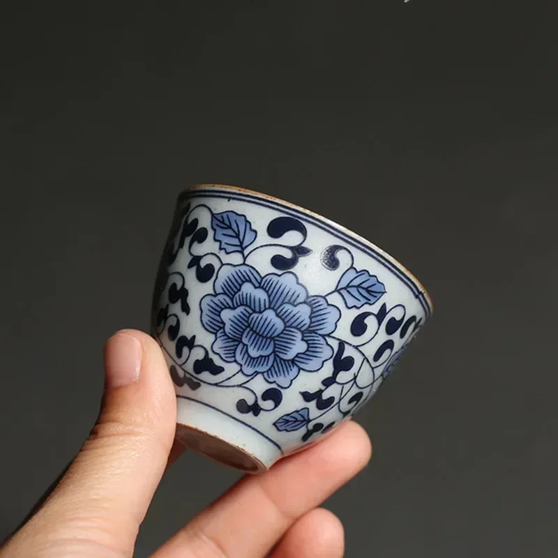 Chinese Retro Blue and White Porcelain Teacup Personal Meditation Cup Boutique Ceramic Tea Bowl Master Cup Handmade Tea Set