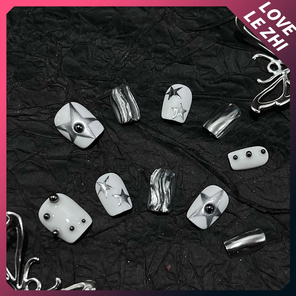 Spice girls gótico artesanal longo caixão stilettos unhas falsas metal anjo corrente bolas de aço estrelas olhos de gato diamante imprensa em unhas