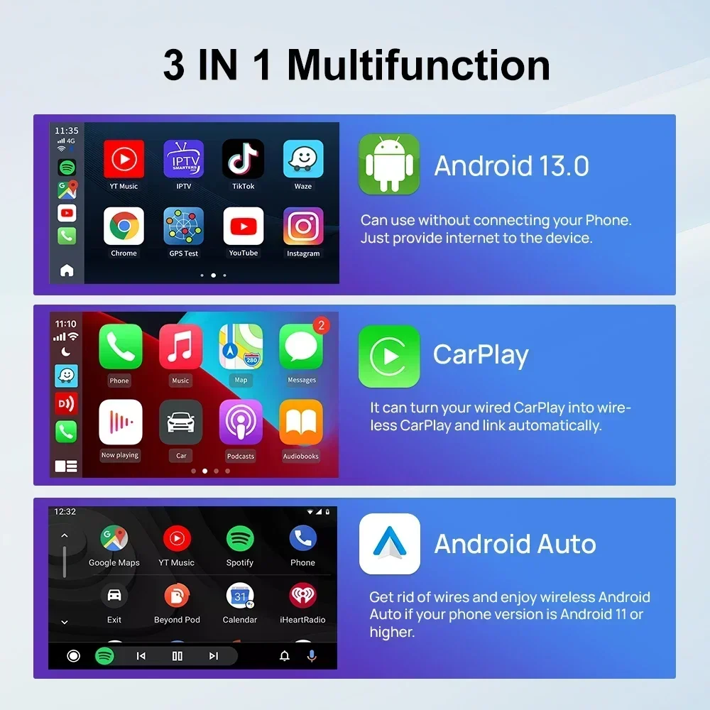 New Carlinkit Portable Wired Carplay to Wireless Apps Dongle Tv Ai Box 128Gb Car Play Android Auto