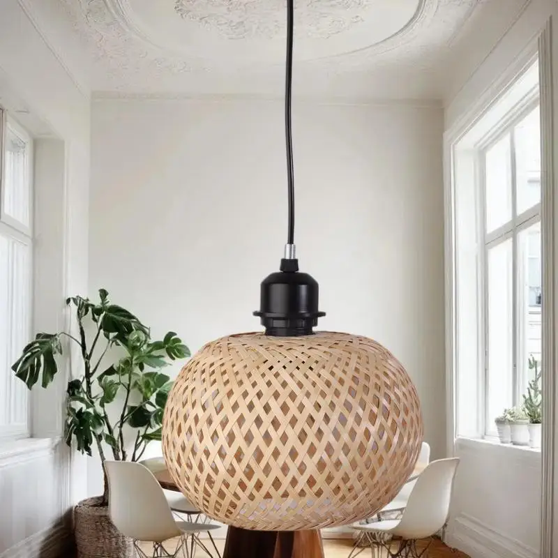 

Uniquely Crafted Bamboo Rattan Pendant Ceiling Lamp for Restaurant and Home Dining Room Illumination.