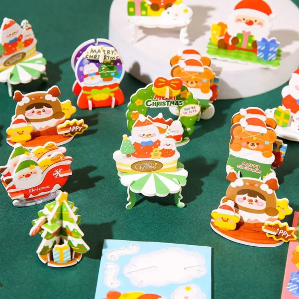 Rompecabezas 3D de Papá Noel, árbol de Navidad, muñeco de nieve, Mini árbol de Navidad DIY, corona de Adviento de alce, dibujos animados Kriss Kringle Jigsaw