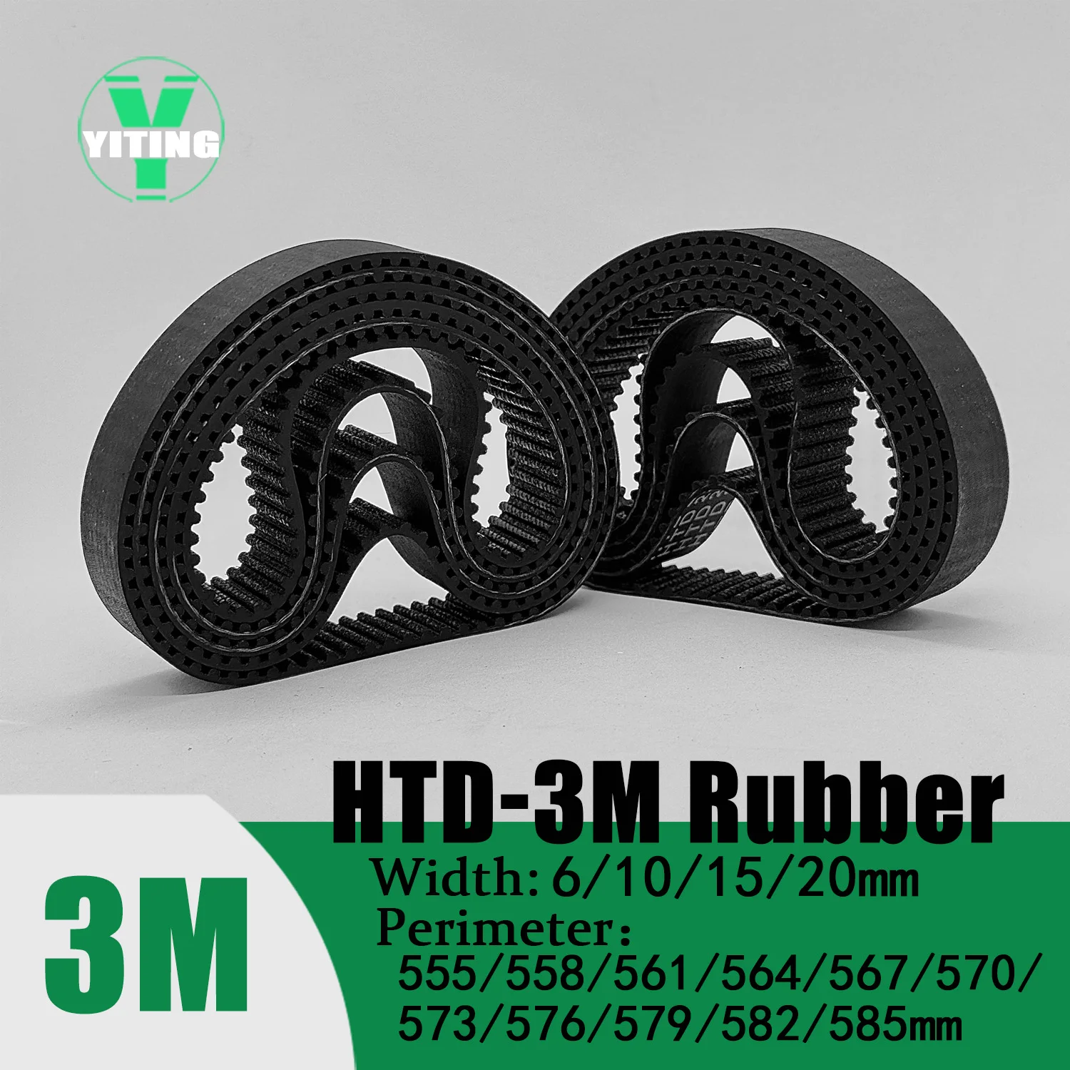 HTD-3M Timing Belt Width 6/10/15/20mm Rubber Closed Loop Length 555/558/561/564/567/570/573/576/579/582/585mm Synchronous Belt
