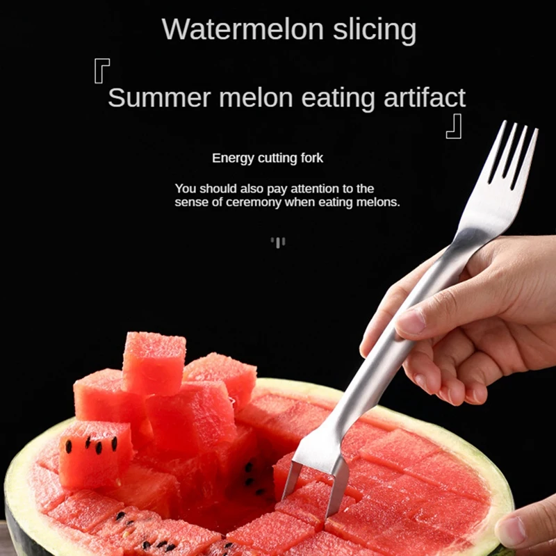 2-In-1 Watermelon Fork Slicer, Watermelon Slicer Cutter Summer,Dual Head Stainless Steel Fruit Fork Cubeds Knife