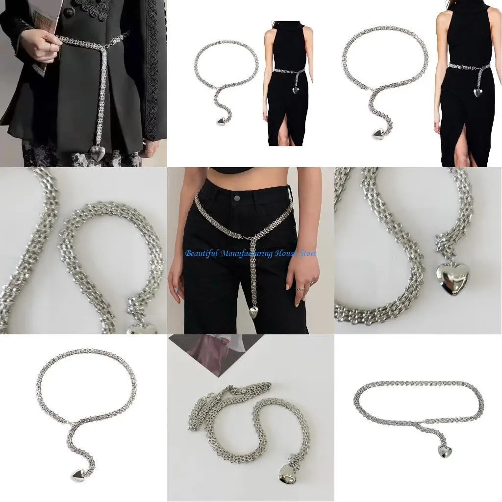 

E56A Waist Belt Chain Fashion Accessory Exaggerated Heart Pendant Designs for Party Goers and Trendsetters Daily Use