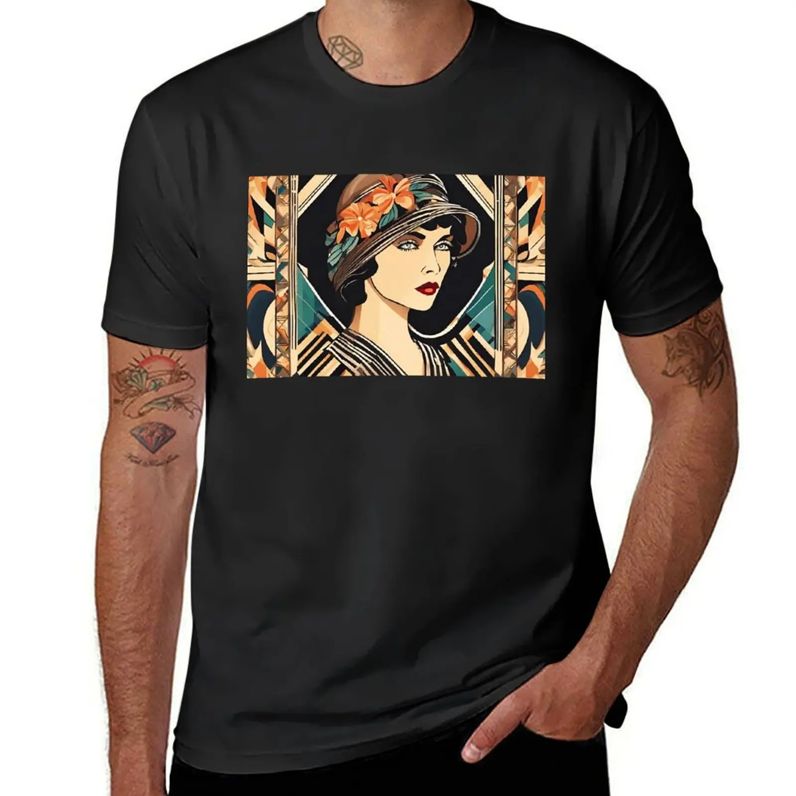 Vintage Femininity: Portrait of a Chic Lady from the 1920s T-Shirt summer tops tops men clothings