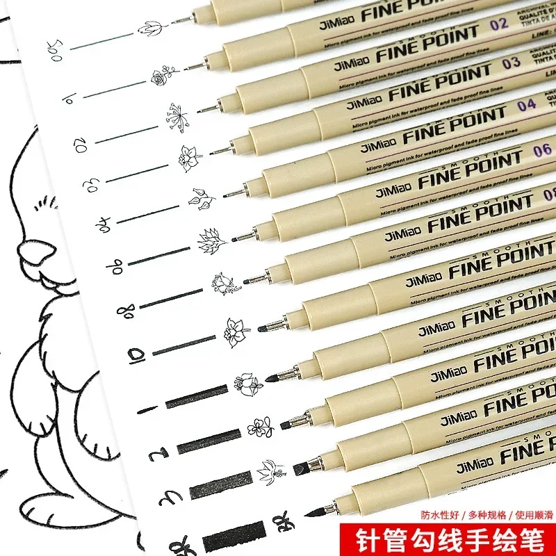 Pigment Liner Micron Pen set Manga markery igła pędzel artystyczny ręcznie malowany haczyk długopisy liniowe szkic Fineliner rysunek artykuły papiernicze