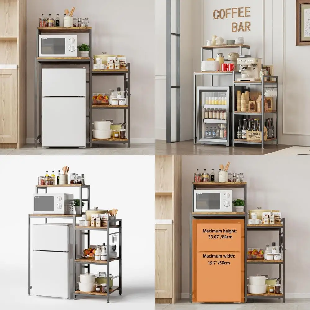 

6-Tier Storage Stand, Compact Shelving Unit, Mini Coffee Bar with Space, Baker's Microwave Stand, Vintage Brown Kitchen Cabinet