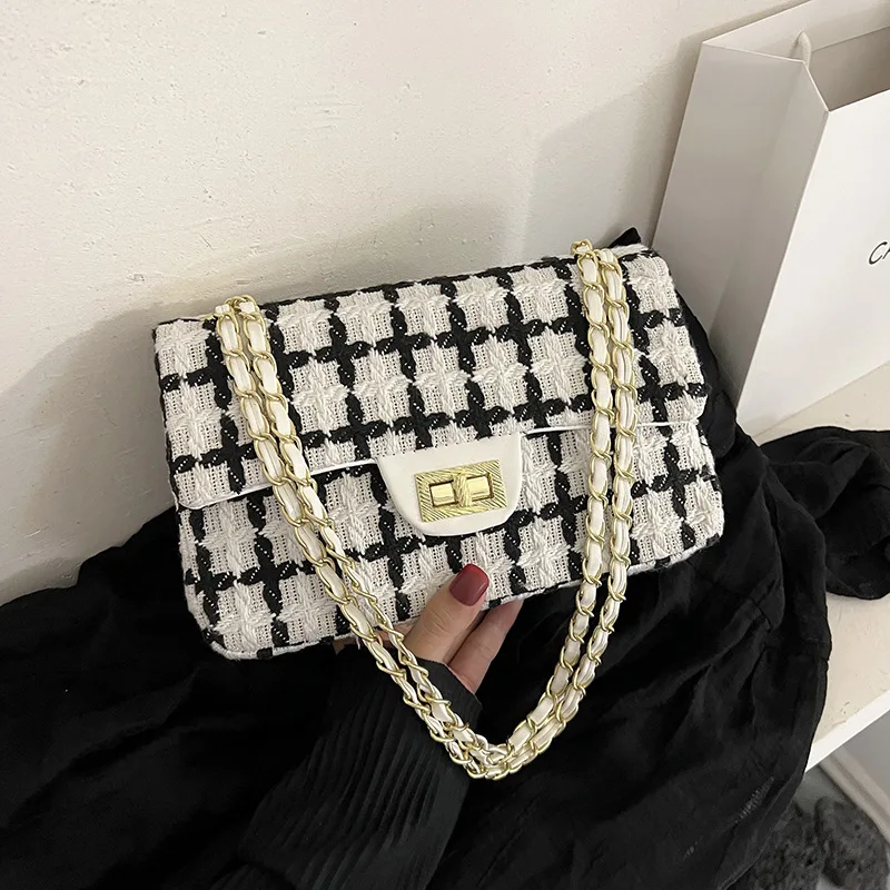 

‌ Женская новинка 2022, квадратная сумка на цепочке с узором «гусиные лапки», кошелек через плечо, осенний шик