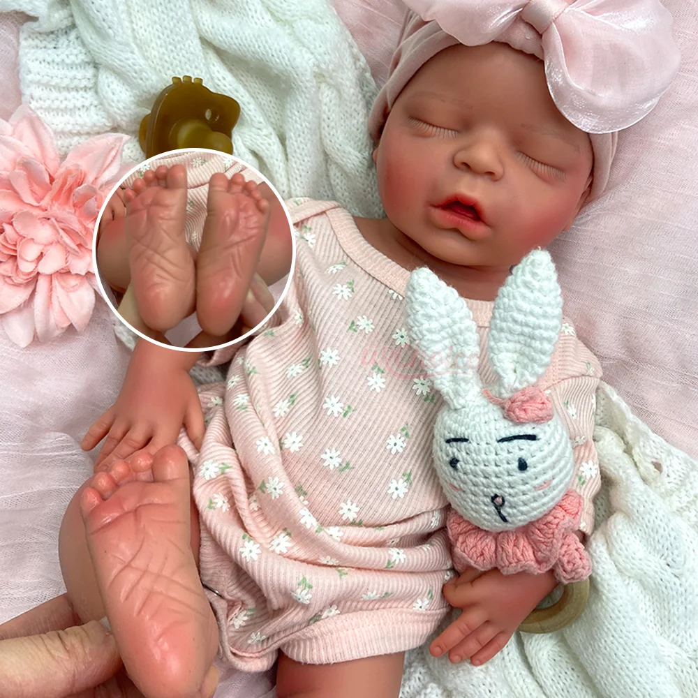 

Sleeping Small Girl Realistic Reborn Baby Dolls Silicone Full Body Soft Girl Waterproof 18" Lifelike Painted Toys For Children