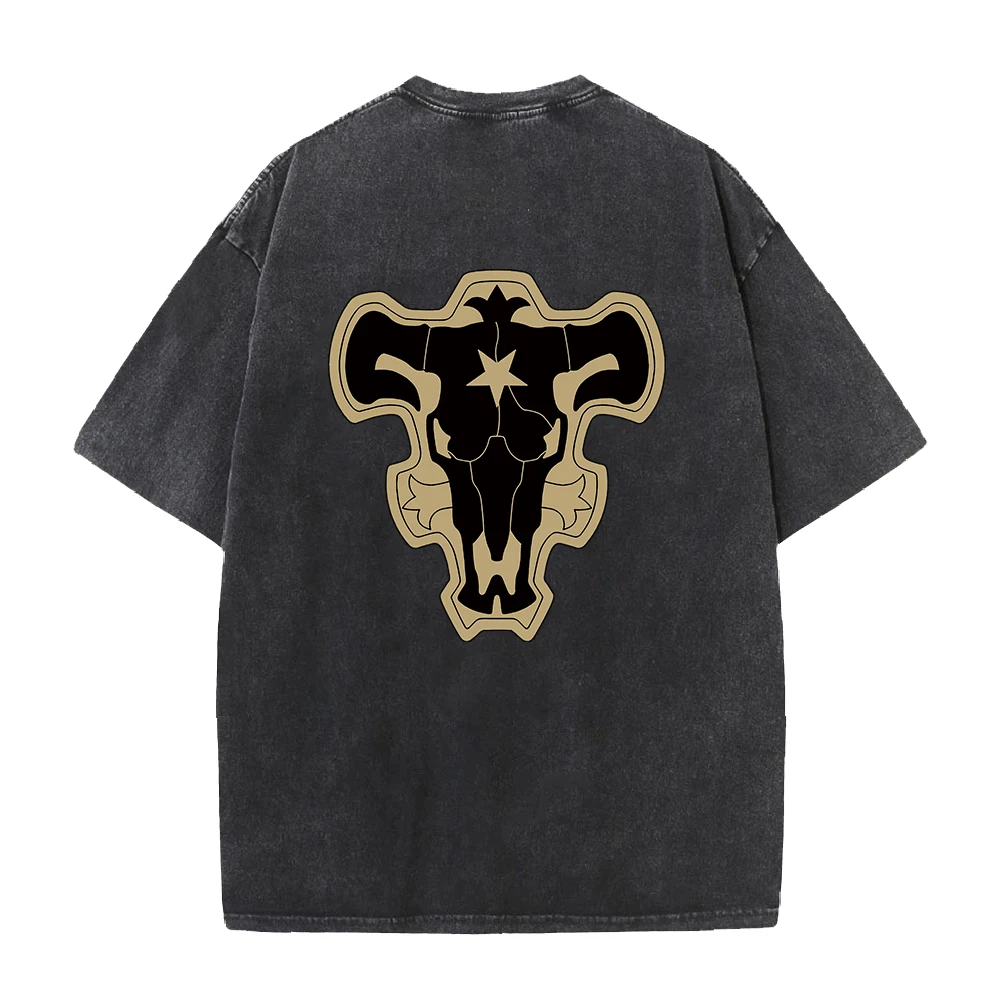 Anime Black Clover Black Bulls Squad Emblem Print T Shirt Men Women Magic Knights T-shirts Washed Cotton Tee Harajuku Tshirt