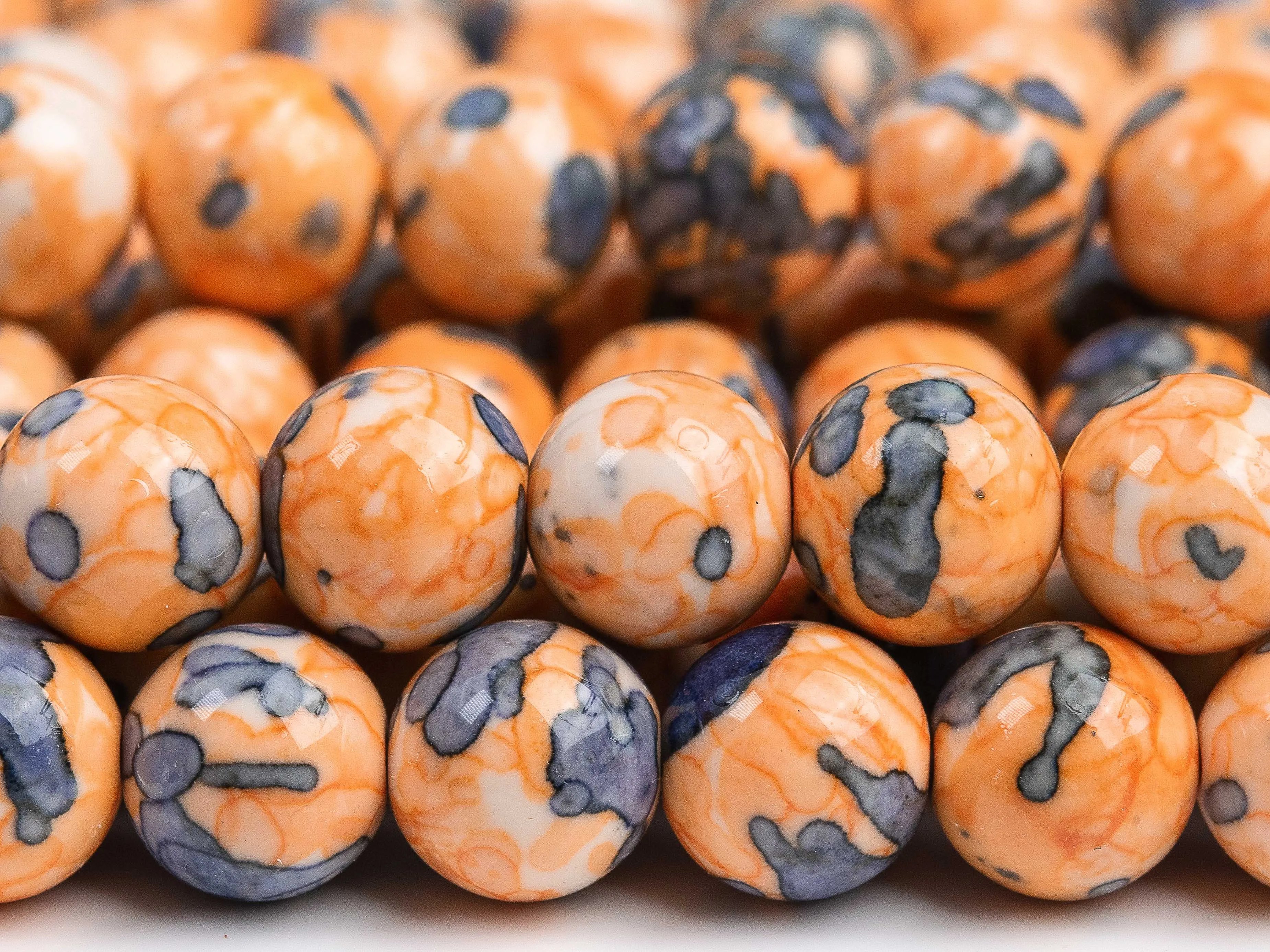 Orange & Blue Black Rain Flower Jades Loose Beads Round Shape Size Options 3/4/6/8/10/12mm for Jewelry Making