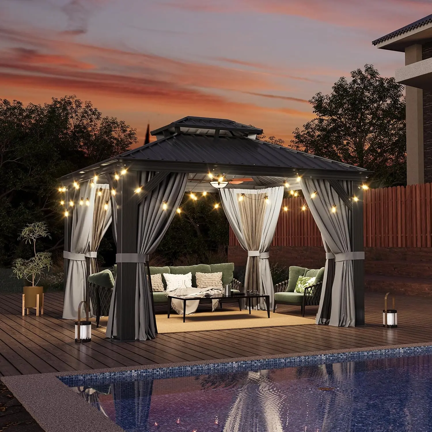 10' X 12' Hardtop Gazebo with Drainage, Aluminum Outdoor Gazebos