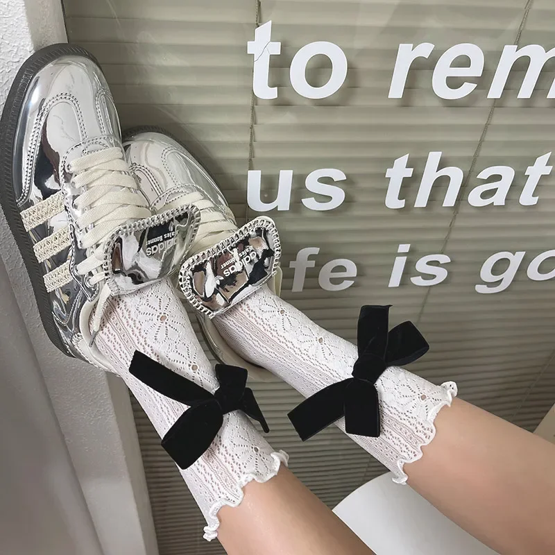 

Retro Daisy Socks Black White Lolita Lacework Ruffle Socks Summer Thin Japanese Style Kawaii Sweet Girls Cute Short Socks Women