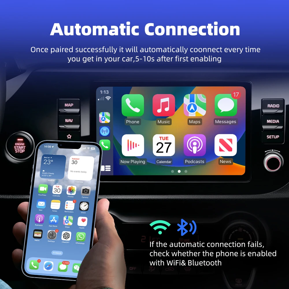 EKIY 2025 2 in 1 Wireless CarPlay Android Auto Adapter Wired to Wireless Mini Car Ai Box Universal for Cars plug and paly