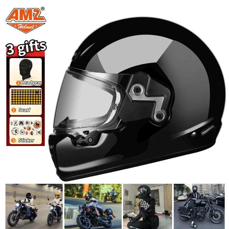 

AMZ Motorcycle Retro Helmet Carbon Fiber Unisex Fiberglass Motorcycle Full Helmet DOT Certified Four Seasons casco moto