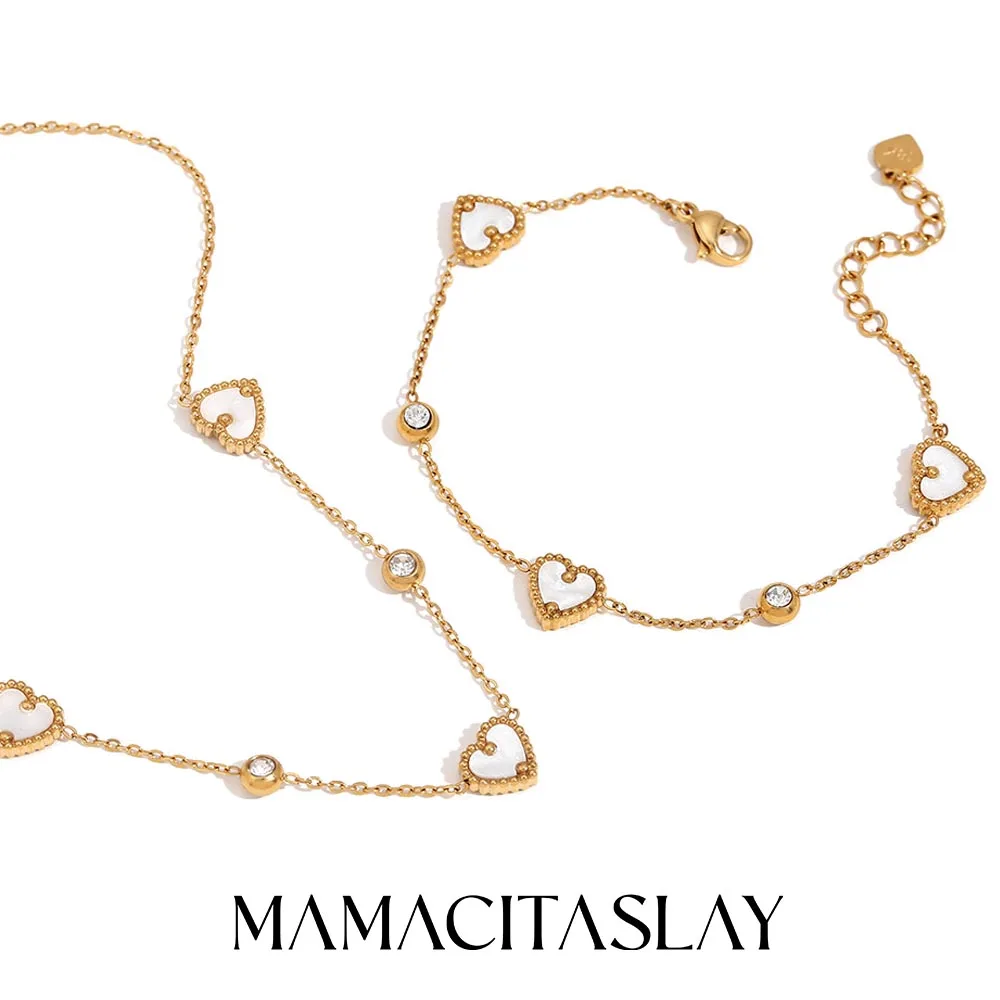 

MamacitaSlay Stainless Steel Shell Heart Bracelet Necklace 2025 New Design 18K Gold Plated Waterproof Jewelry Set High Quality