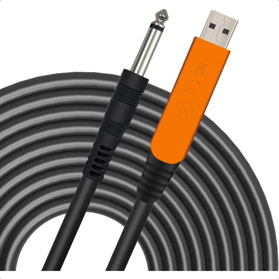 

USB Guitar Cable 10Ft USB Guitar Interface Male to 6.35mm 1 4 inch GoldPlated TS Mono Plug Recording Cable Compatible with PC