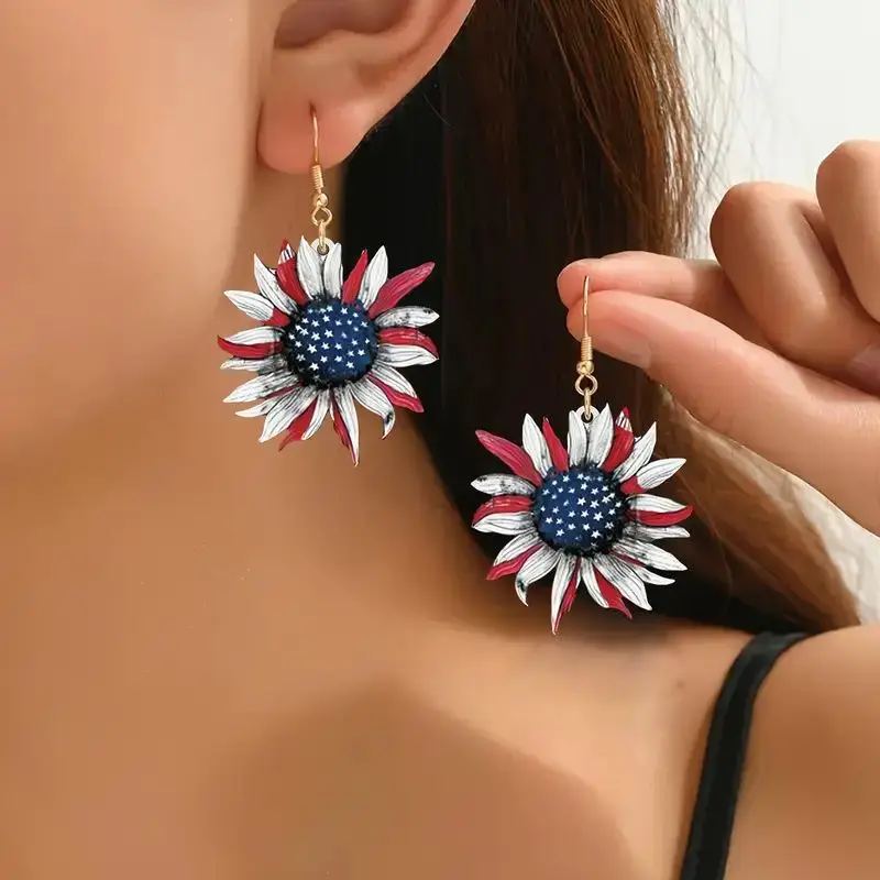 Acrylic Minimalist Sunflower Patriotic Earrings for Women USA, America, Red, White, Blue 4th of July, Summer Earrings