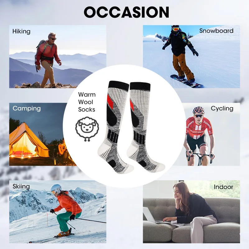 Calcetines de esquí con calor para hombre y mujer, medias para snowboard, nieve, deportes al aire libre, rendimiento