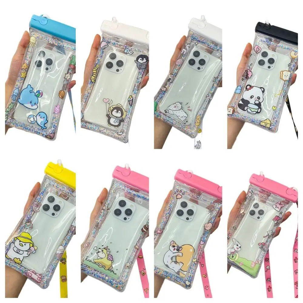 الكرتون حقيبة الهاتف مقاوم للماء العائمة شاشة تعمل باللمس وسادة هوائية الغطاء الواقي مختومة الحبل السباحة حقيبة التخزين