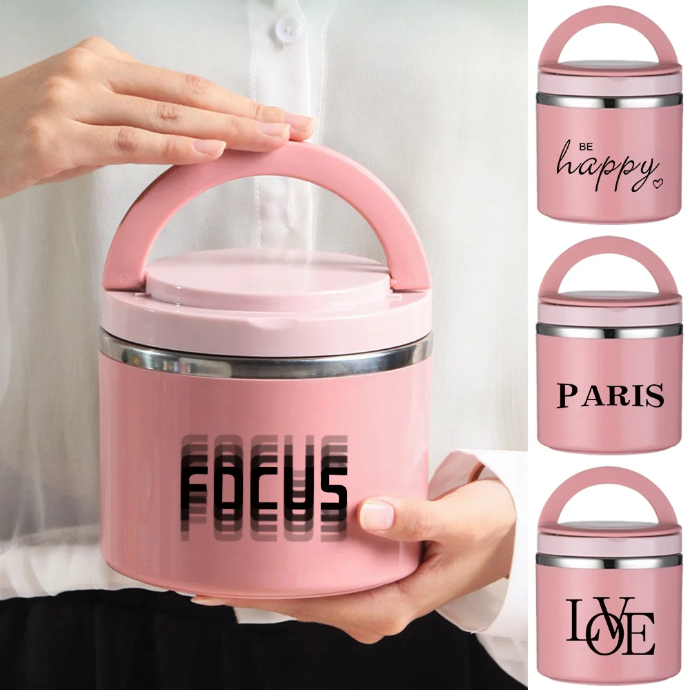 

New Insulated Soup Cup Children Student Office Easy To Carry Bento Box Lightweight Single Layer Text Series Picnic Thermal Jar