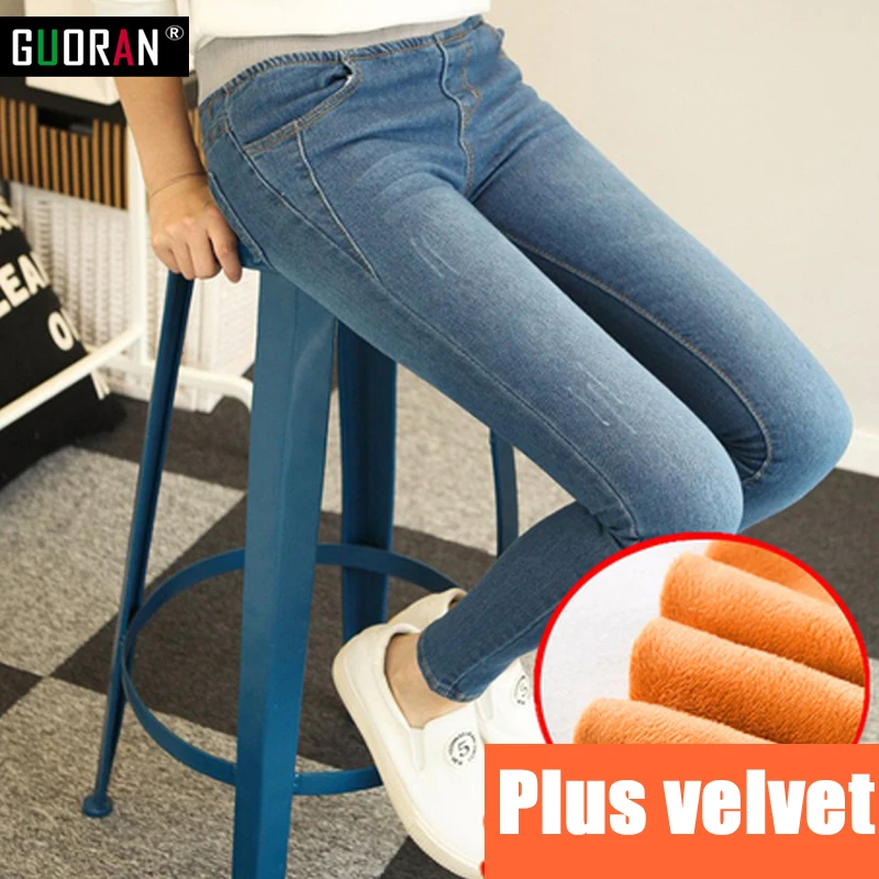 Cashmere Winter Warm Jeans Women With High Waist Blue Jeans For Girls Stretching Skinny jeans elastic waist clothes 26-34