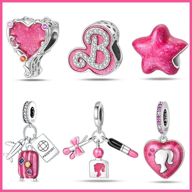 925 Silver Plated Magic Mirror Perfume Princess Angel Trunk Pink Charms Beads Fit Pandora 925 Original Bracelet Fine DIY Jewelry