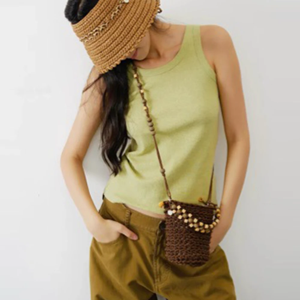

Handmade Rope Knitting Shoulder Bag Beading Mini Crossbody Bags for Women Fashion Crochet Women's Bag NEW Bohemian Woven Bags