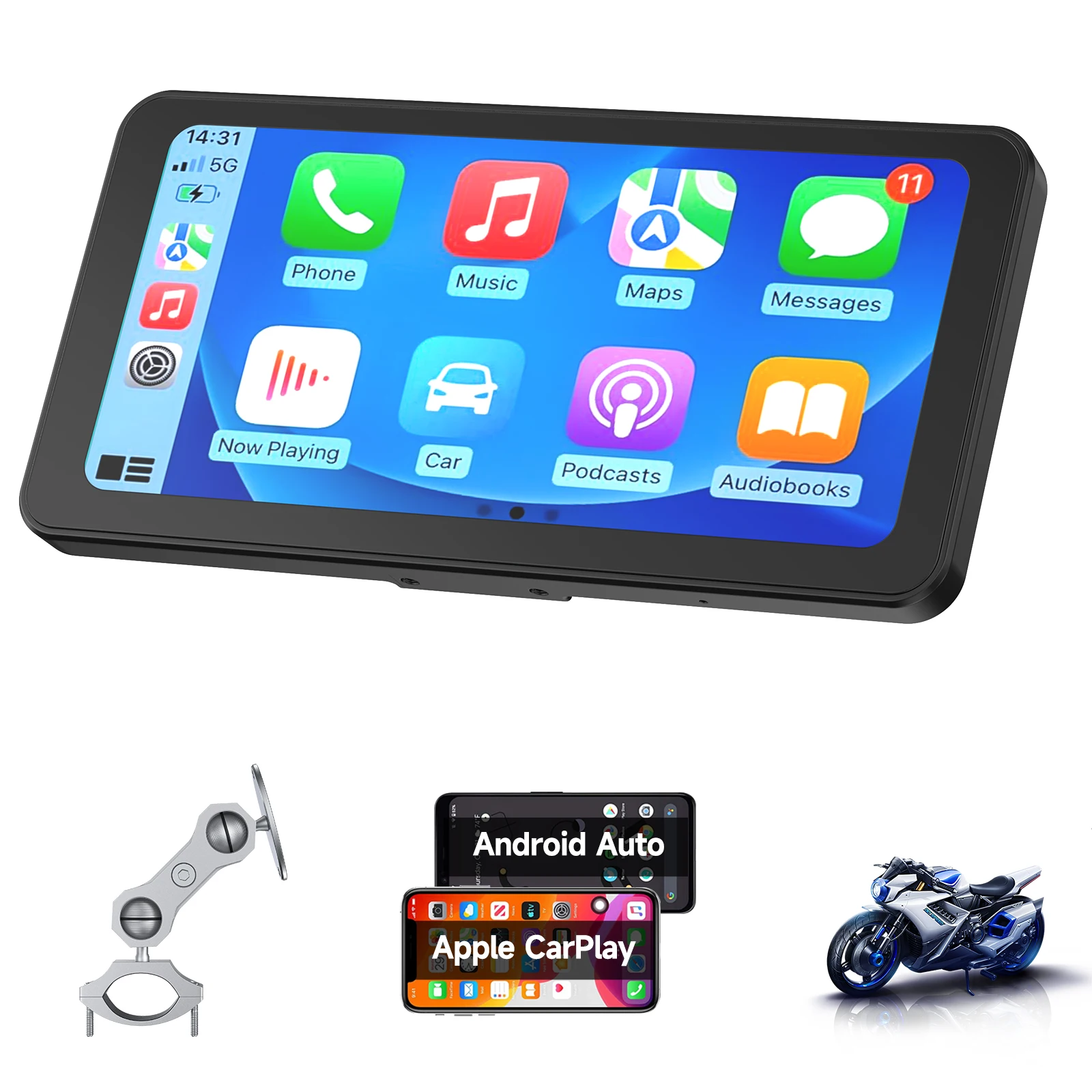 

Motorcycle GPS with 6.25" Touchscreen – Wireless CarPlay & Android Auto, Waterproof, Plug & Play