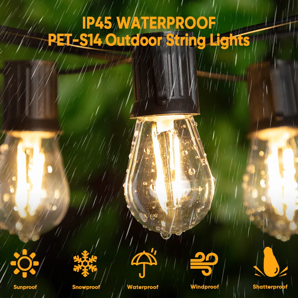 S14 String Light 12V 24V Shatterproof Led Bulb EU Vintage Garland 1W 2W Low Voltage IP44 Waterproof String Light For Garden Home