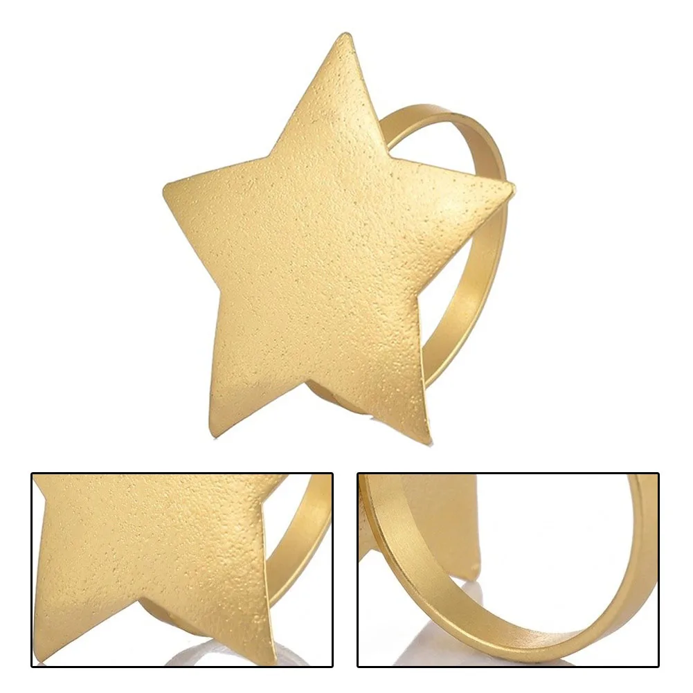 12 Iron Star Napkin Rings Electroplated in Matte Gold with Flat Five Point Shape for Subtle Table and Functional Use
