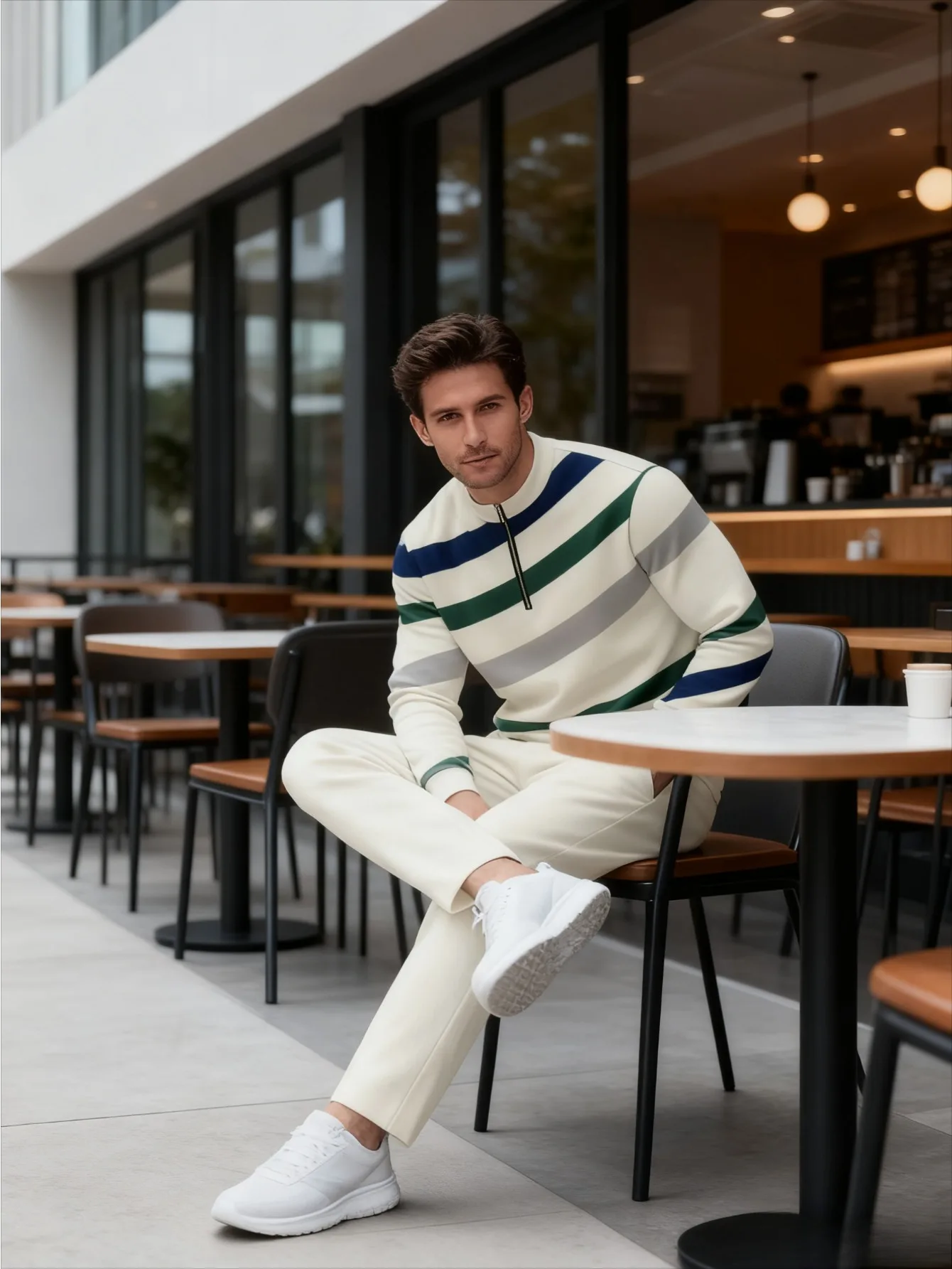 Conjunto de 2 piezas, conjunto deportivo de manga larga y pantalones largos a la moda para hombres europeos y americanos