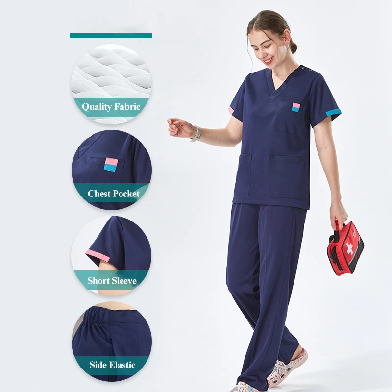 Uniforme Médico Quirúrgico sedoso para hombres y mujeres, uniforme de enfermera, ropa de trabajo veterinaria, traje estético 003